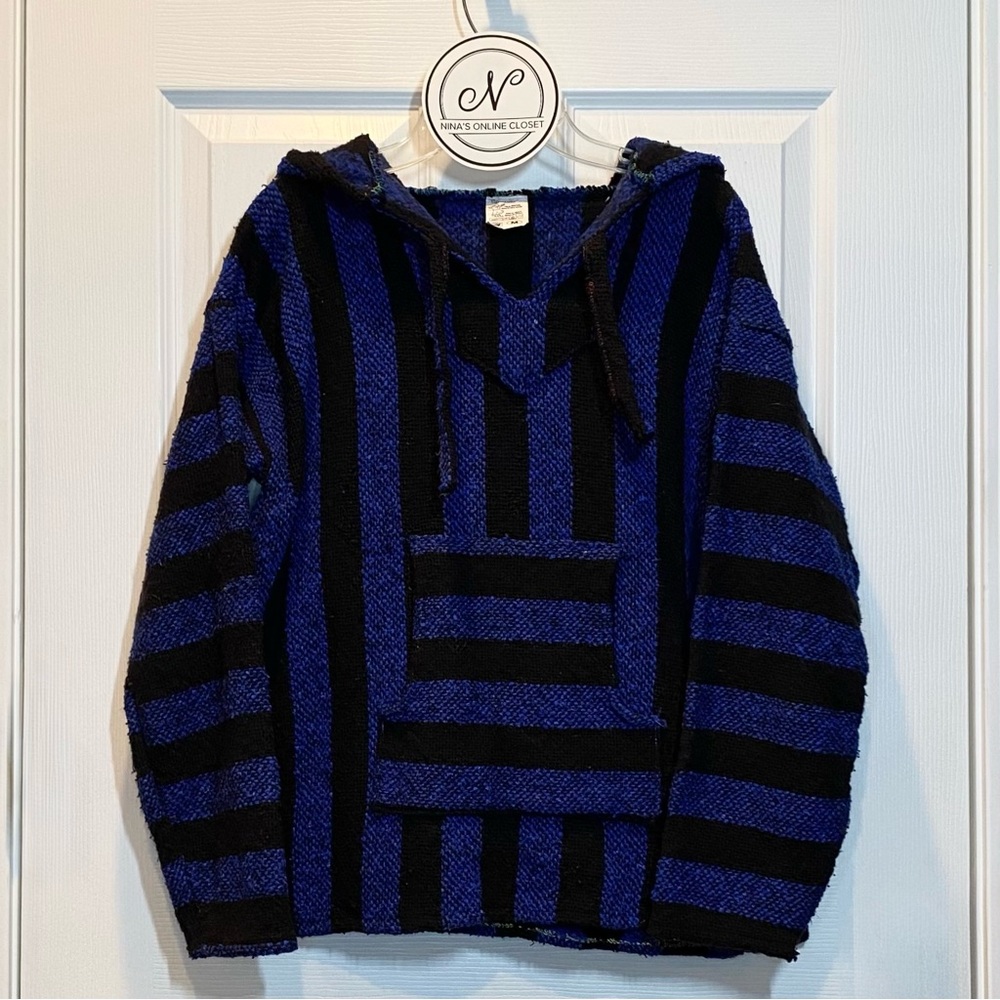 CHAVITOS Juniors Mexican Baja Hoodie Pullover Sweater Blue/Black Size M Unisex